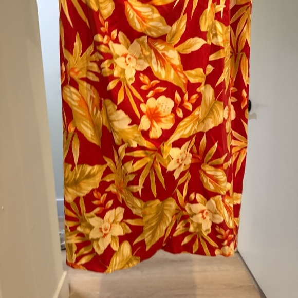 Rum Runner Vintage 100% Silk Red Hawaiian Floral Wrap Midi Dress Sz 10 Cruise - Picture 7 of 11